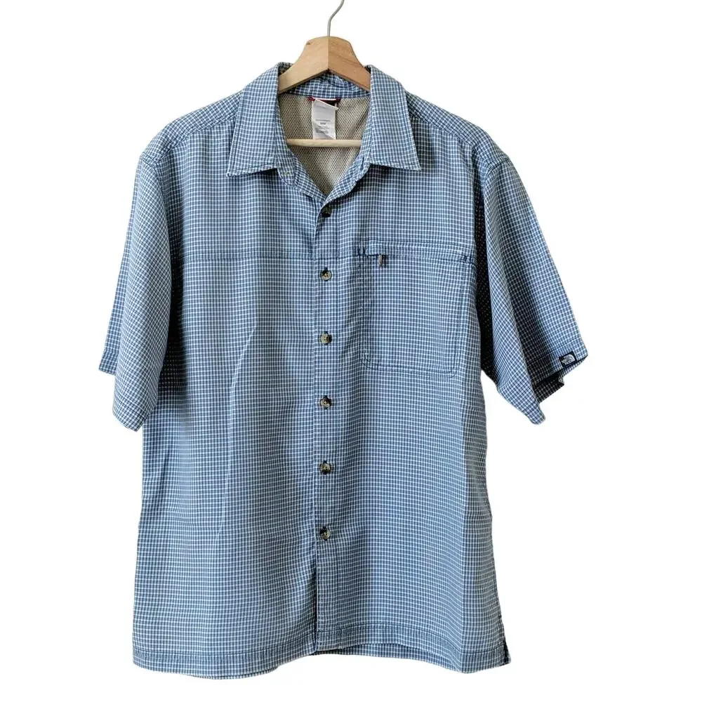 North Face Mens Casual Button Up Blue‎ Shirt Medium